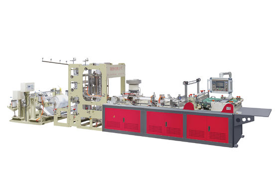 Máquina de fabricação de sacos com fixação de fecho e alimentação automática do deslizador